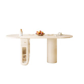 Foldable oval dining table with built-in storage, perfect for space-saving and stylish dining